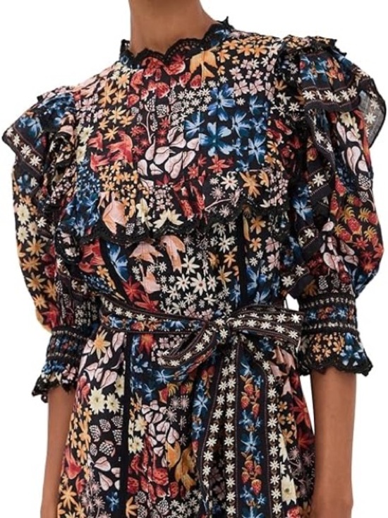 FARM Rio Dresses & Skirts - FARM Rio Black Multi-Color Floral Puff-Sleeve Midi Dress with purse
